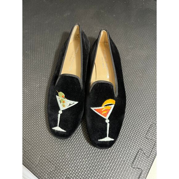 Stubbs & Wootton Martini‎ Black Velvet Slipper Women's 7 AA Narrow Like New - Picture 2 of 8